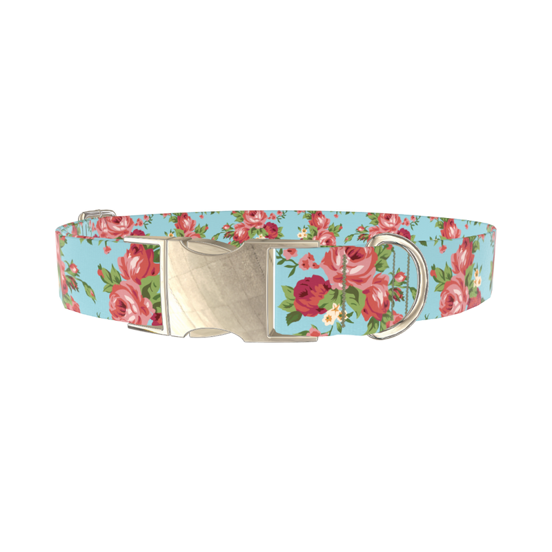 Vintage Rose Bouquet Dog Collar - metal silver