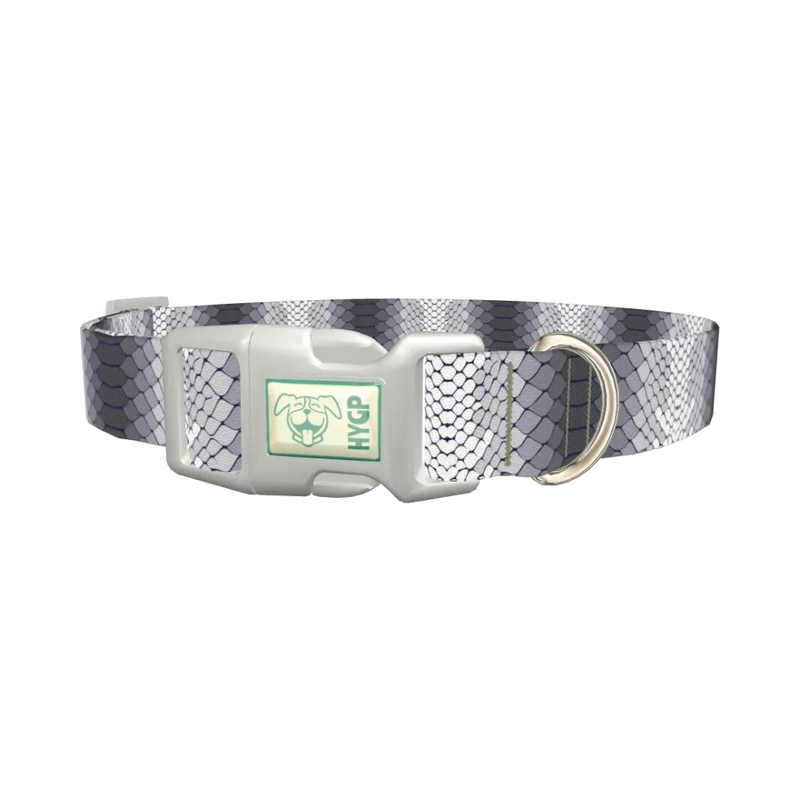 Grey Snake Scale Dog Collar - plastic silver