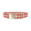 Red Green Checkered Dog Collar - metal silver