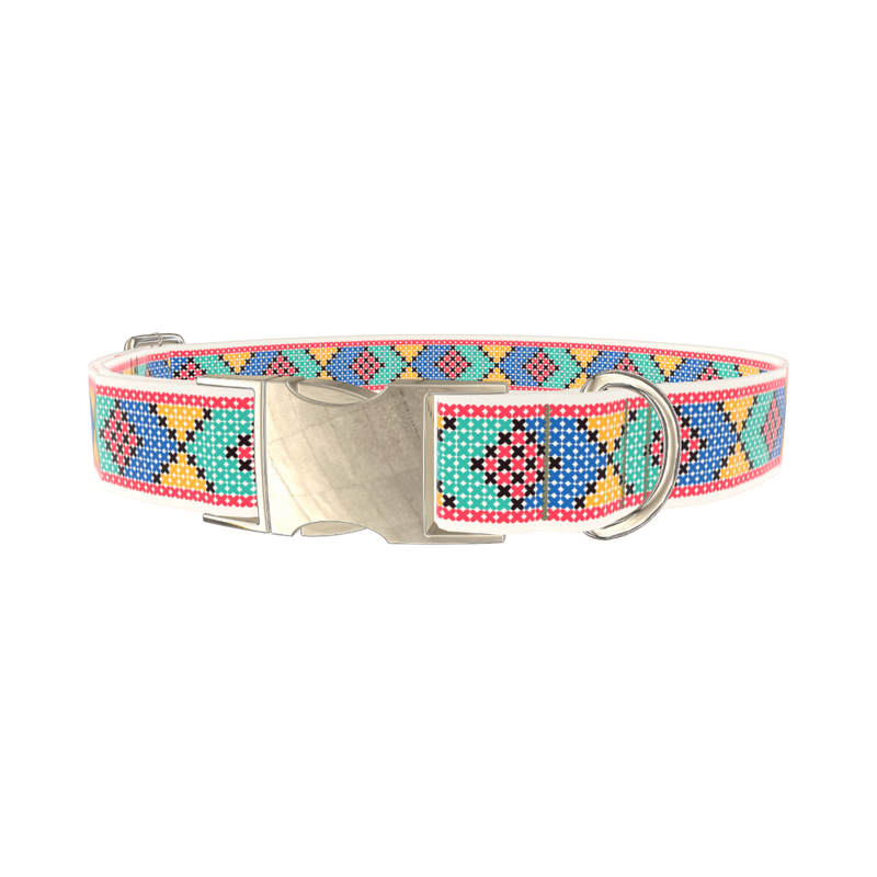 Geometric Pattern Dog Collar - metal gold