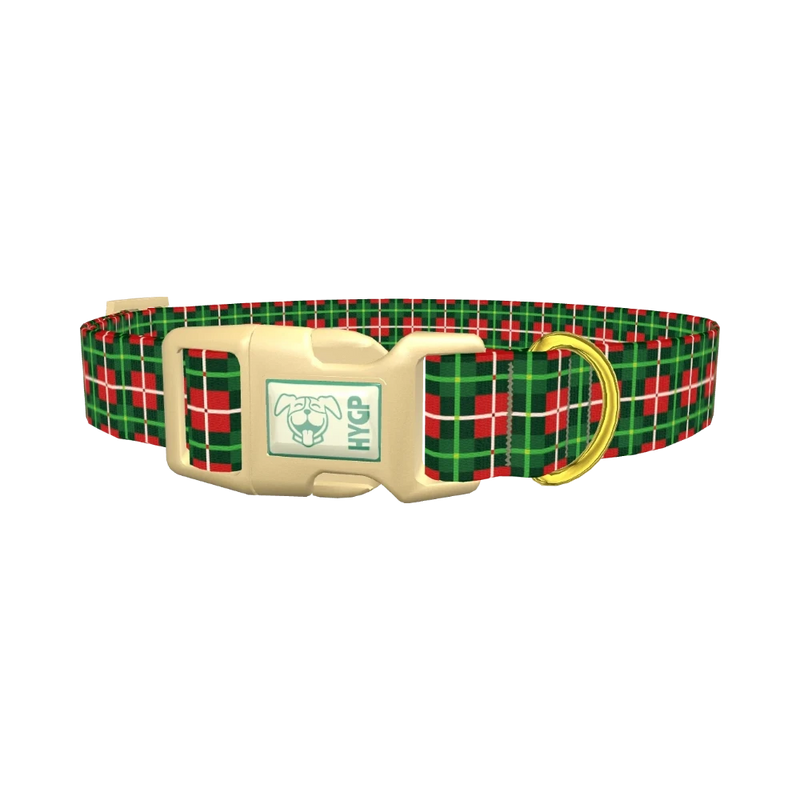 Green White Plaid Dog Collar - plastic gold