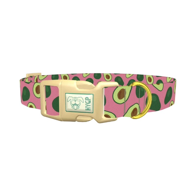 Pink Avocado Print Dog Collar - plastic gold