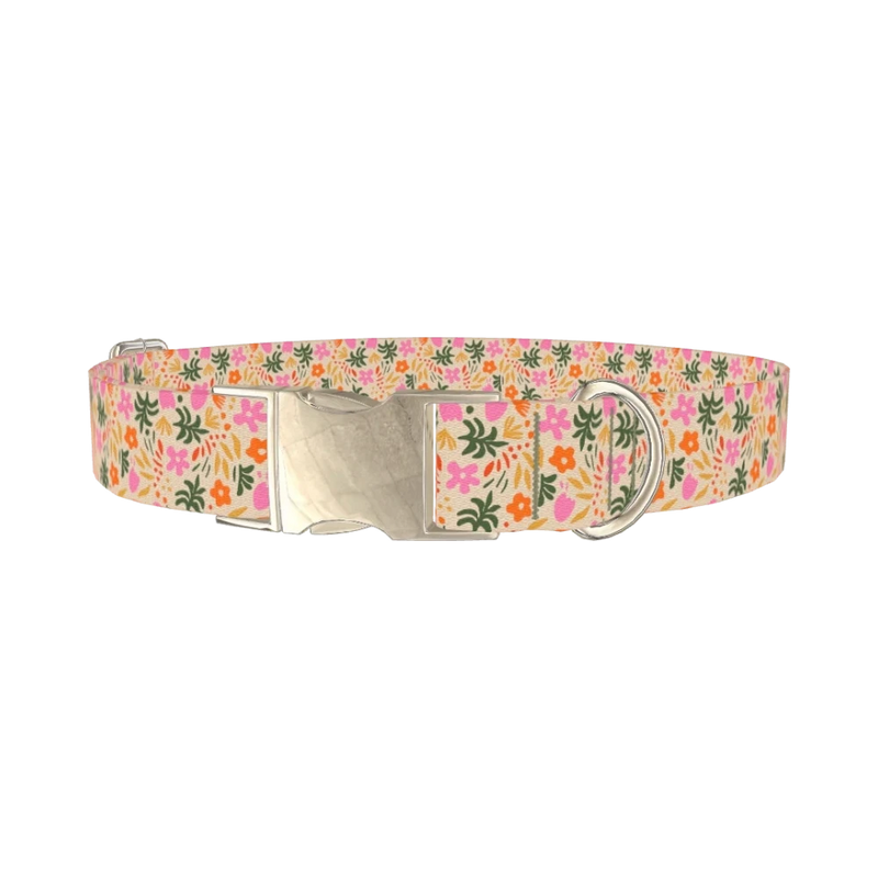 Tropical Floral Dog Collar - metal silver