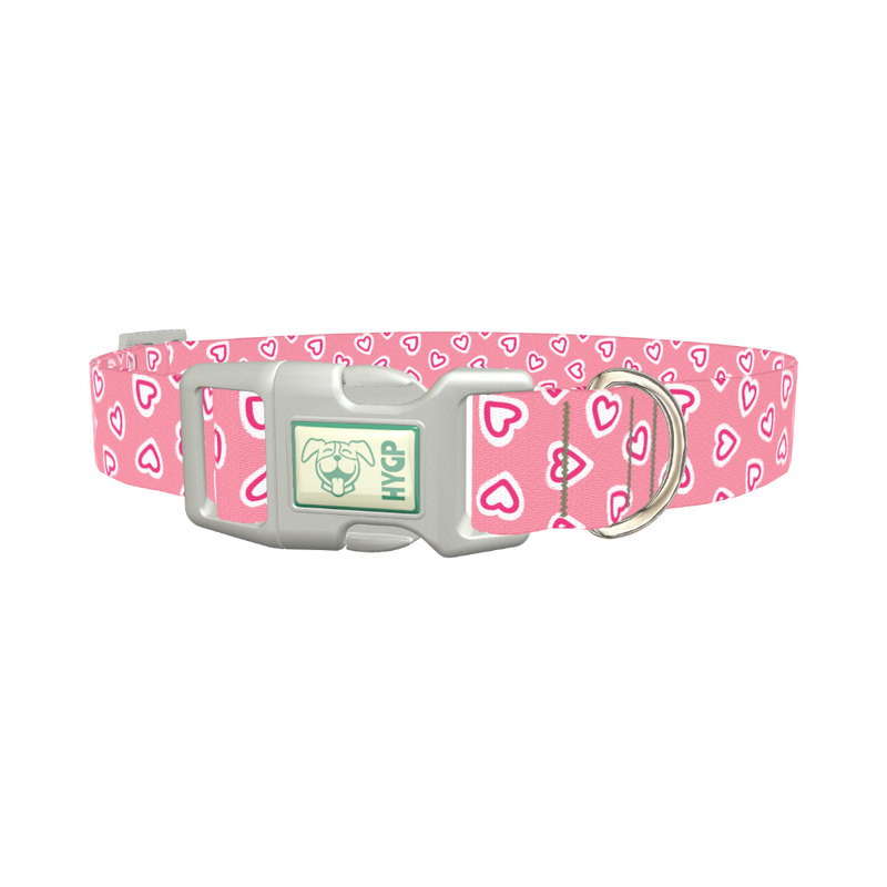 Pink Graphic Heart Dog Collar - plastic silver