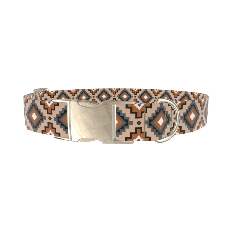 Brown Geometric Tribal Dog Collar - metal gold