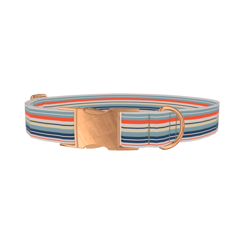 Striped Beige Dog Collar - metal rose gold