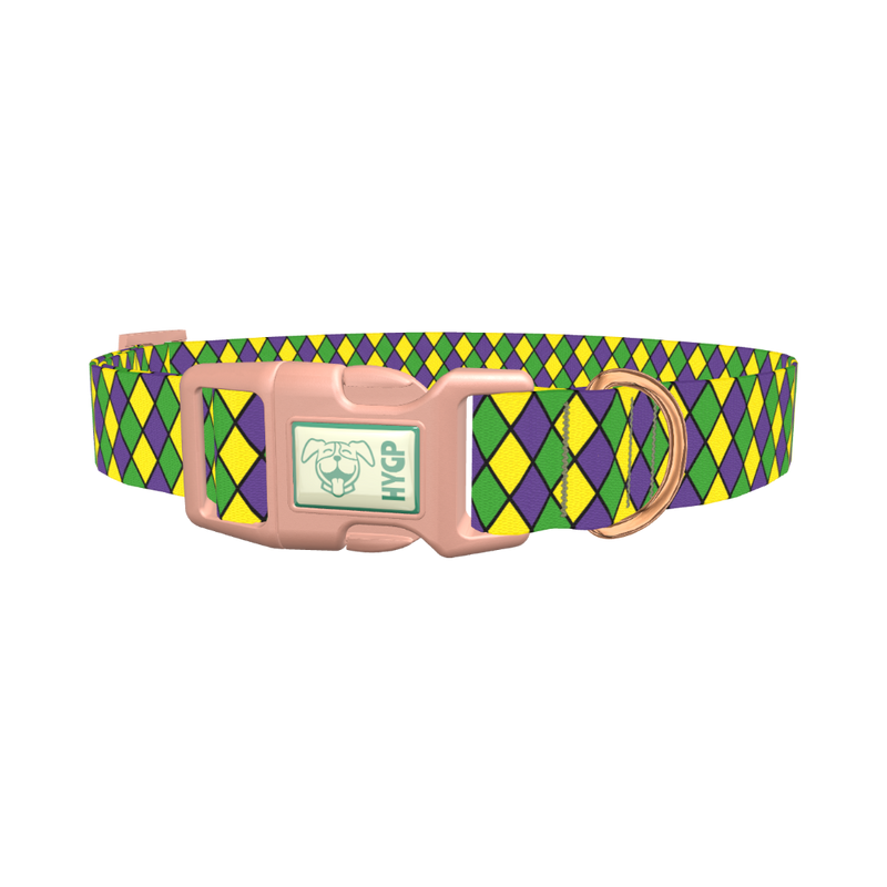 Mardi Gras Rhombus Dog Collar - plastic rose gold