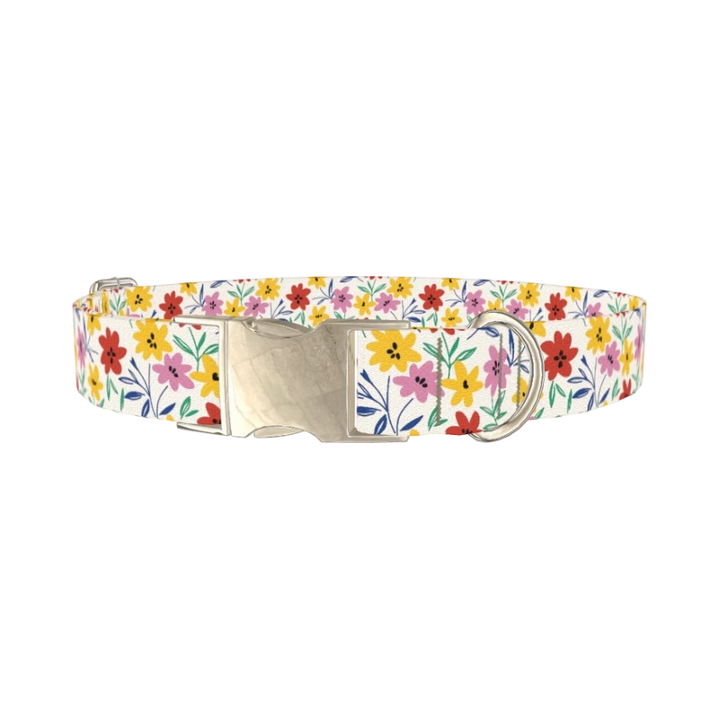 Floral Flower Dog Collar - metal silver