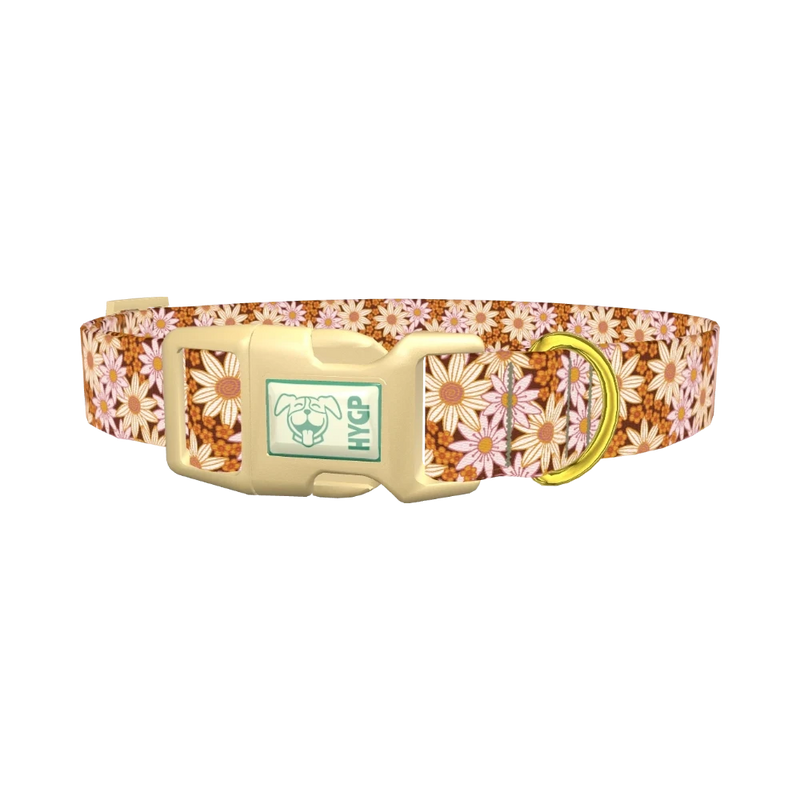 Retro Floral Dog Collar - plastic gold