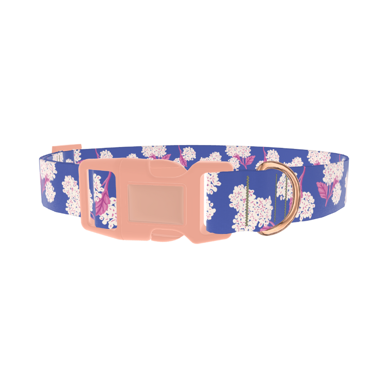 Blue Hydrangea Pattern Dog Collar - plastic rose gold