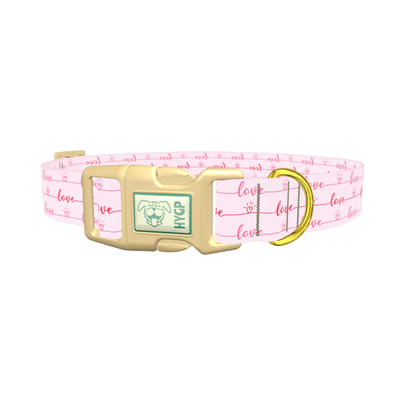 Pink Love Script Dog Collar - plastic gold