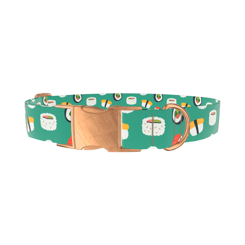 Teal Sushi Roll Dog Collar - metal rose gold