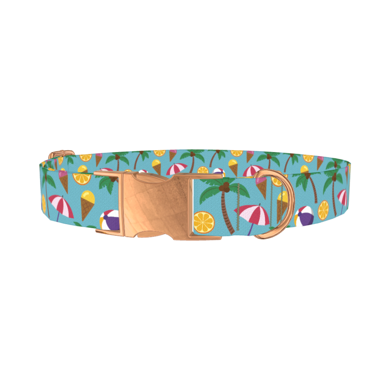 Tropical Beach Dog Collar - metal rose gold