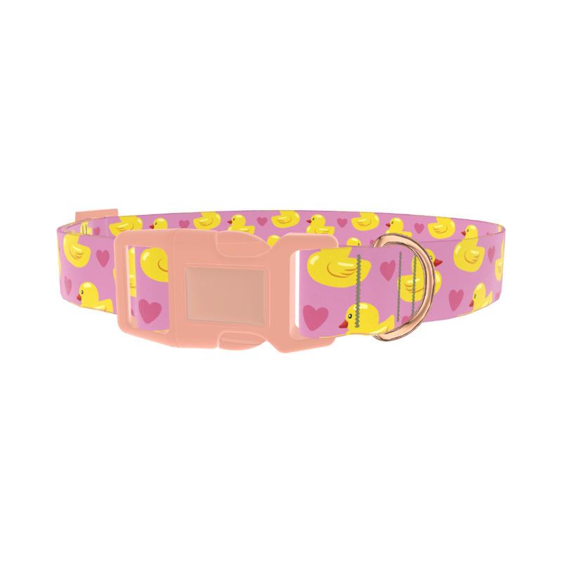 Yellow Duck Heart Dog Collar - plastic rose gold