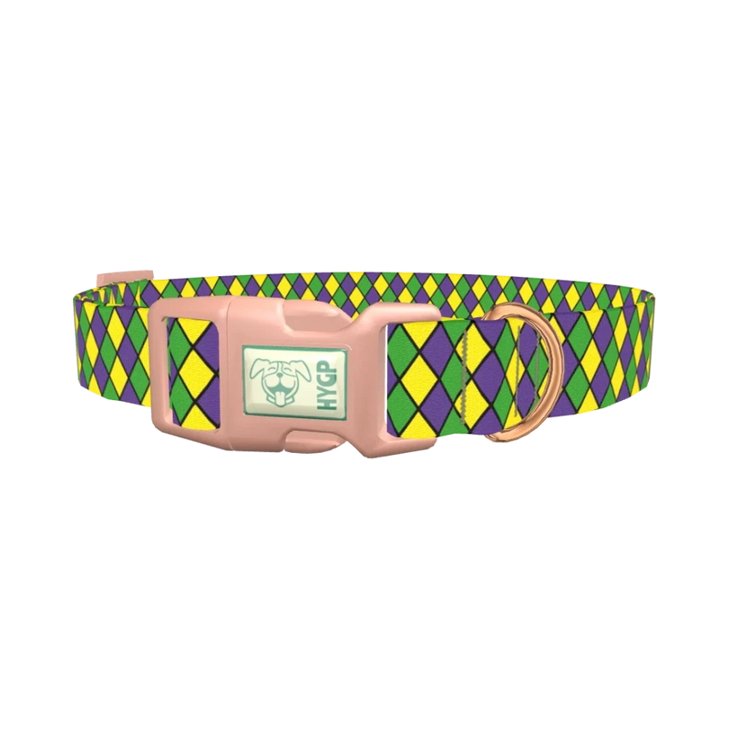 Mardi Gras Rhombus Dog Collar - plastic rose gold