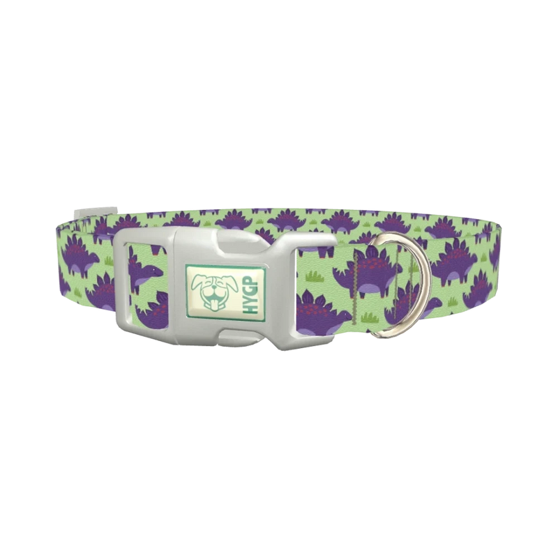 Purple Stegosaurus Dog Collar - plastic silver