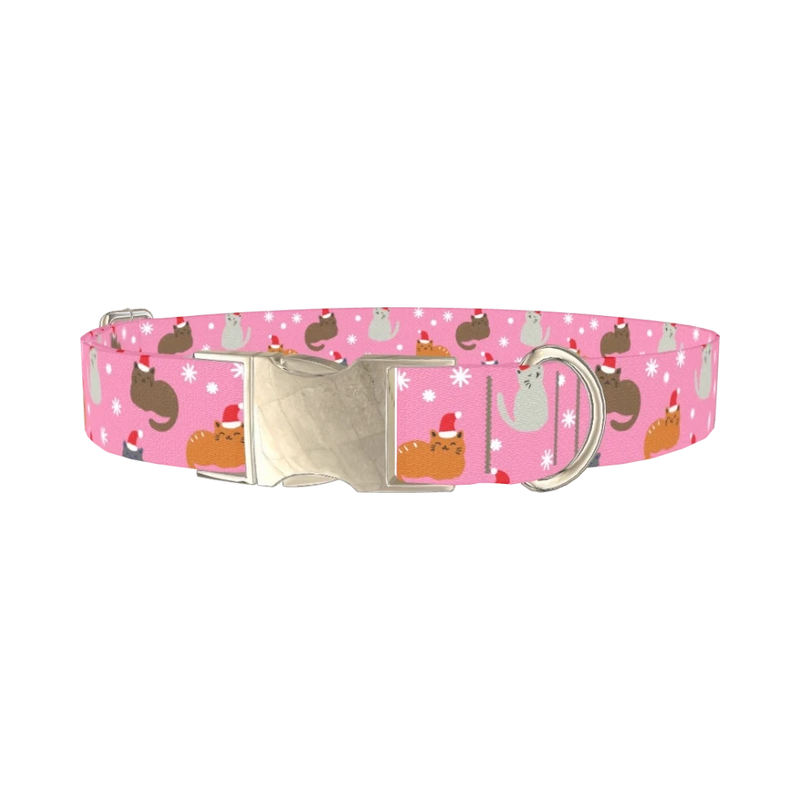 Santa Cat Pattern Dog Collar - metal silver