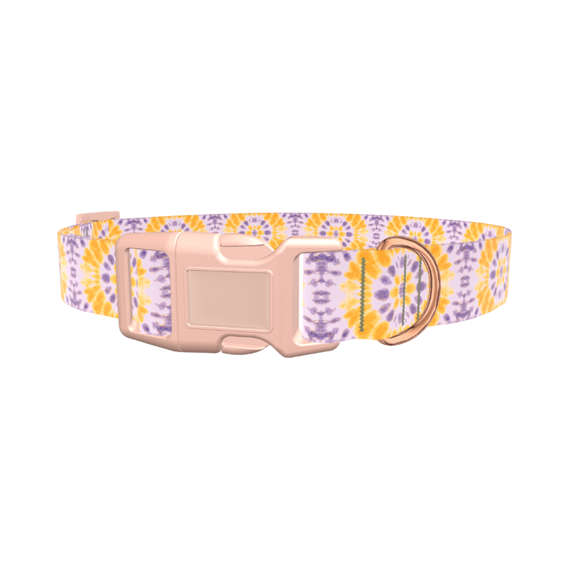 Yellow Purple Tie-Dye Dog Collar - plastic gold