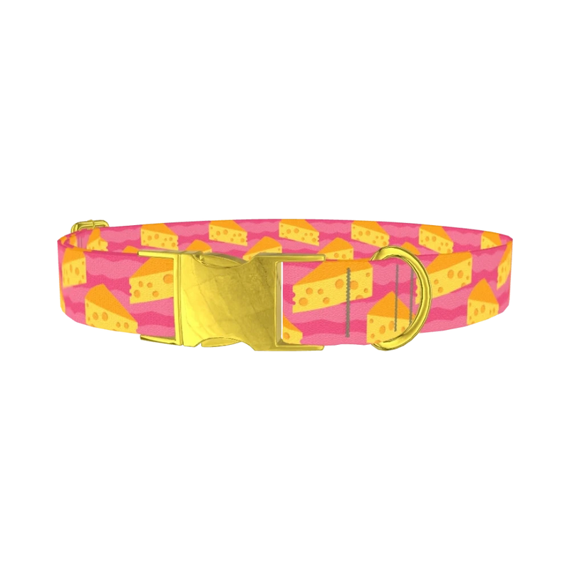 Pink Cheese Slice Dog Collar - metal gold
