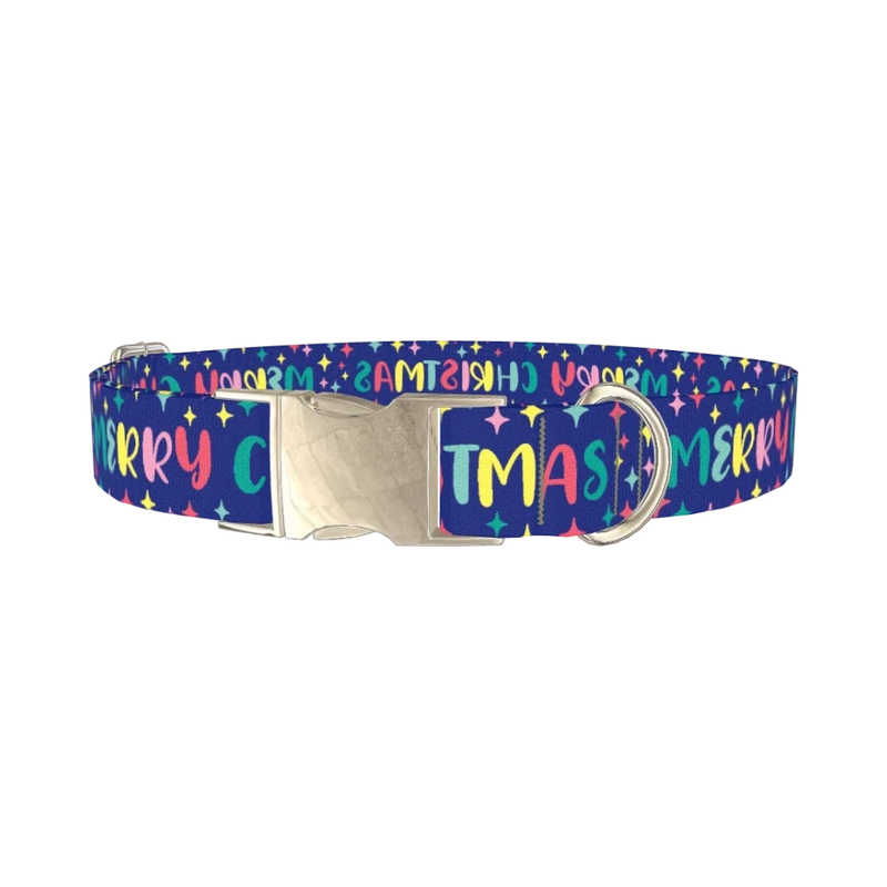 Christmas Stars Dog Collar - metal silver