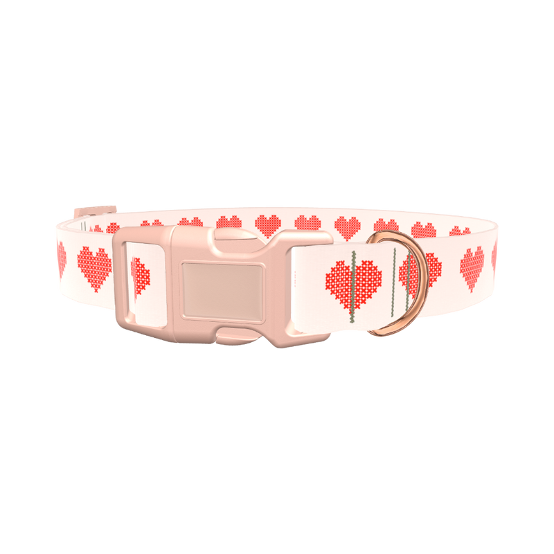 Cross Stitch Heart Dog Collar - plastic gold