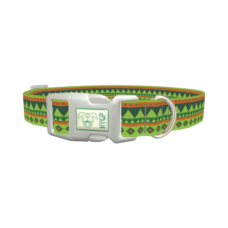 Green Tribal Stripes Dog Collar - plastic silver