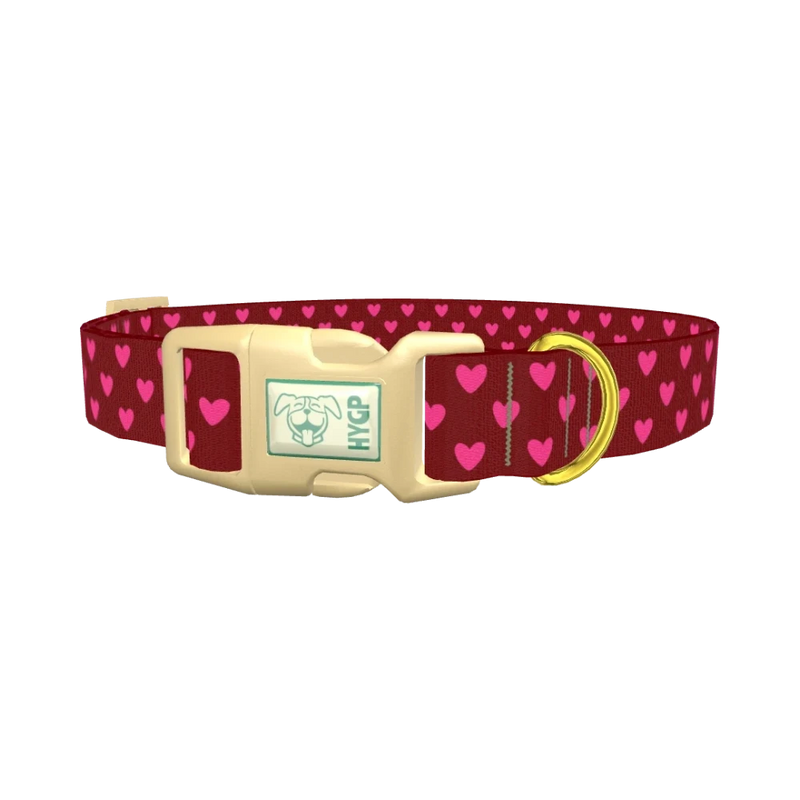 Cherry Pink Heart Dog Collar - plastic gold