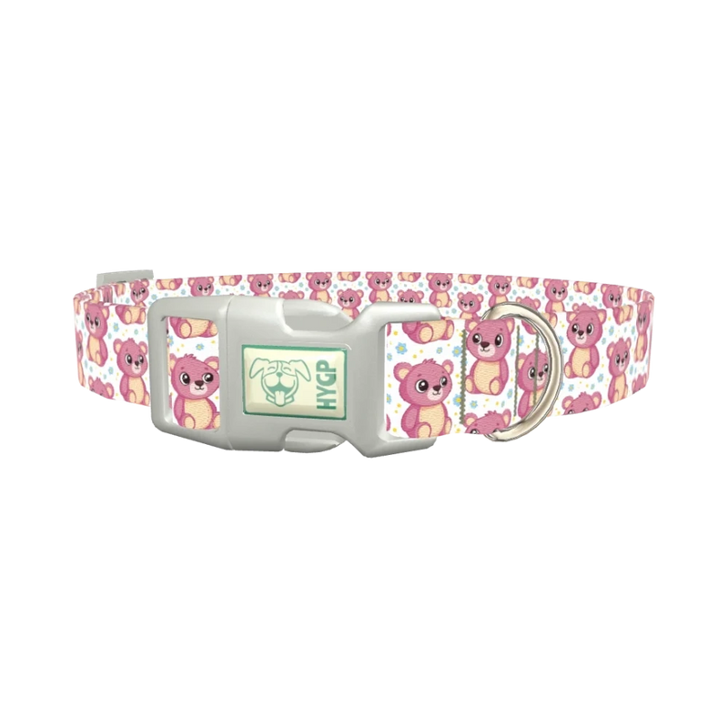 Pink Teddy Floral Dog Collar - plastic silver