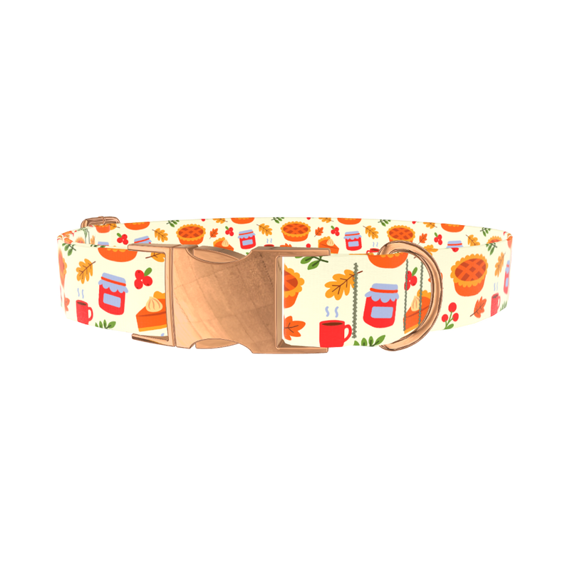 Thanksgiving Pie Dog Collar - metal silver