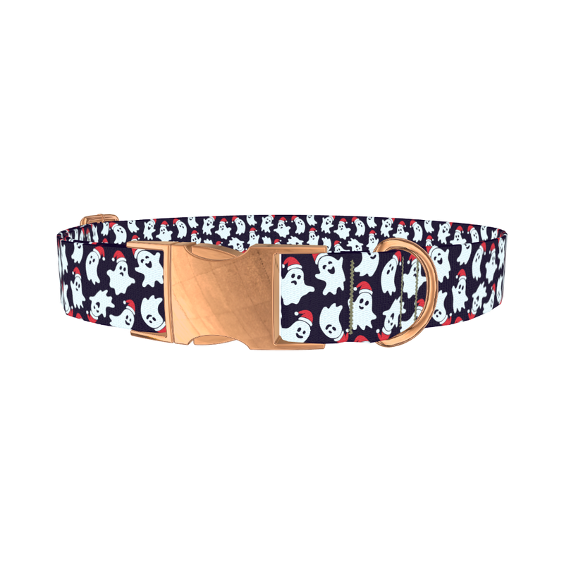 Christmas Ghost Dog Collar - metal rose gold