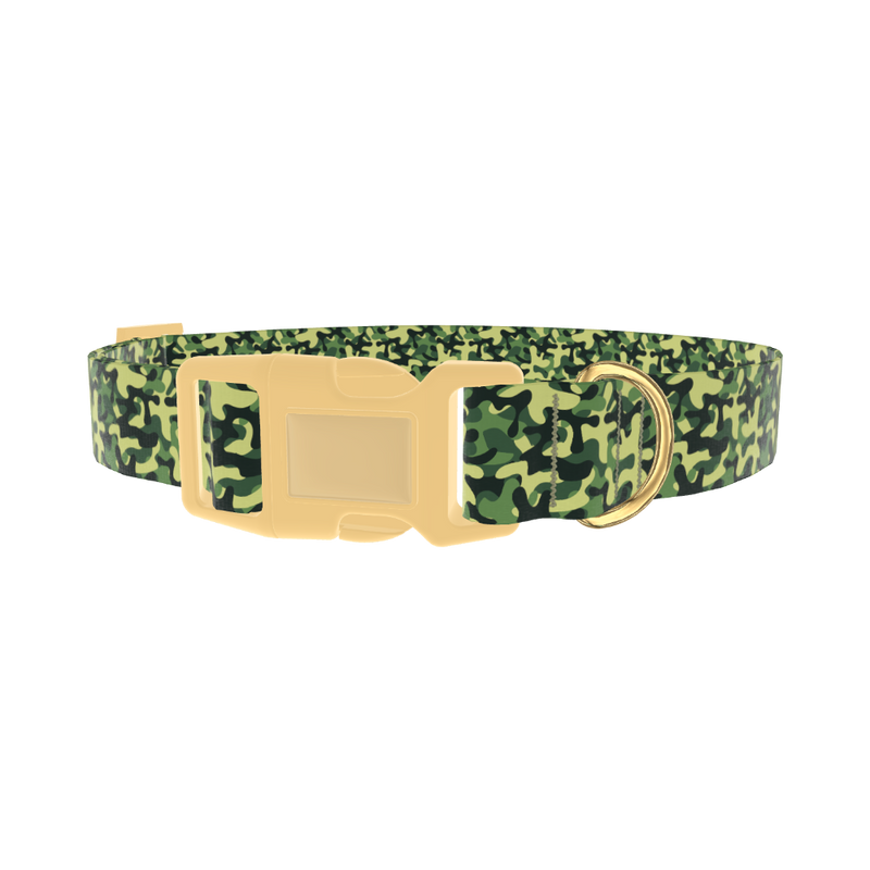 Dark Green Camo Dog Collar - plastic gold