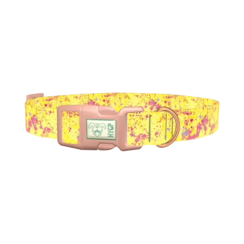 Yellow Abstract Splatter Dog Collar - plastic rose gold