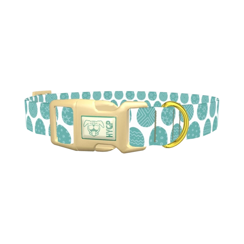 Teal Easter Egg Pattern Dog Collar - plastic gold