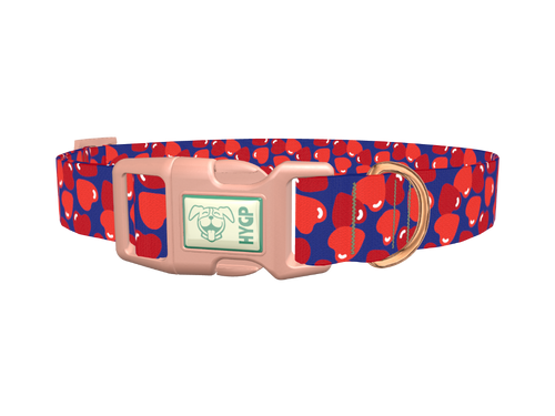 Navy Heart Pattern Dog Collar