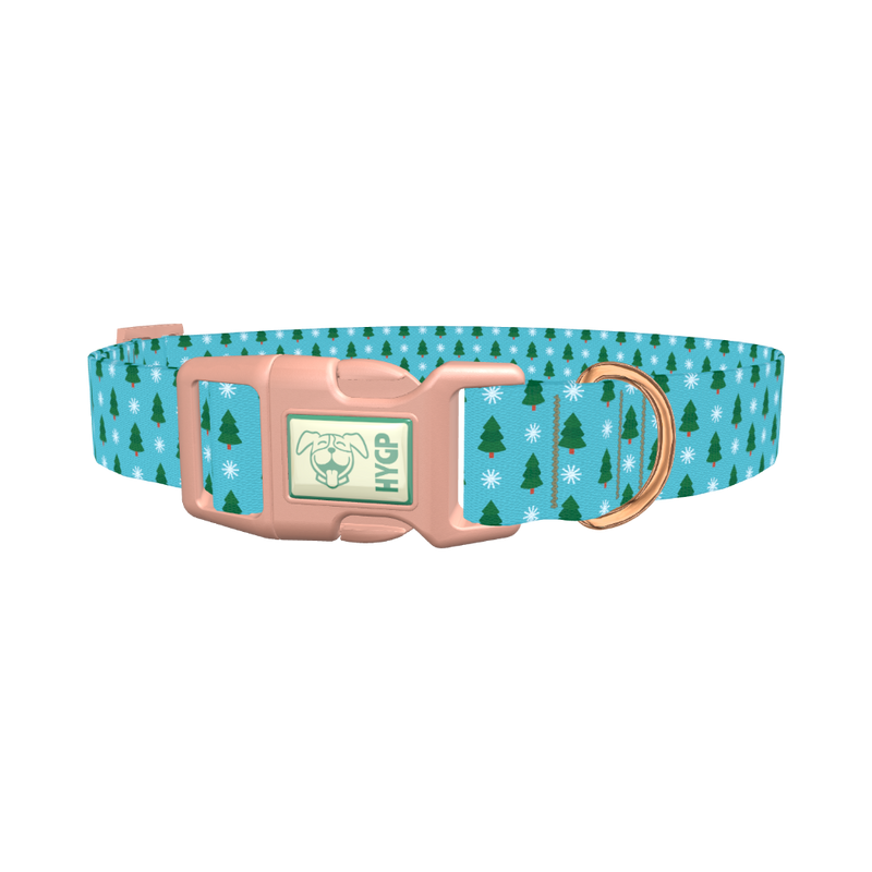 Blue Christmas Trees Dog Collar - plastic rose gold