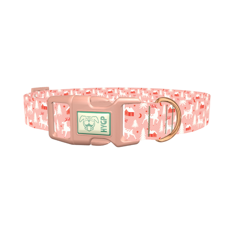 Christmas Deer Forest Dog Collar - plastic rose gold