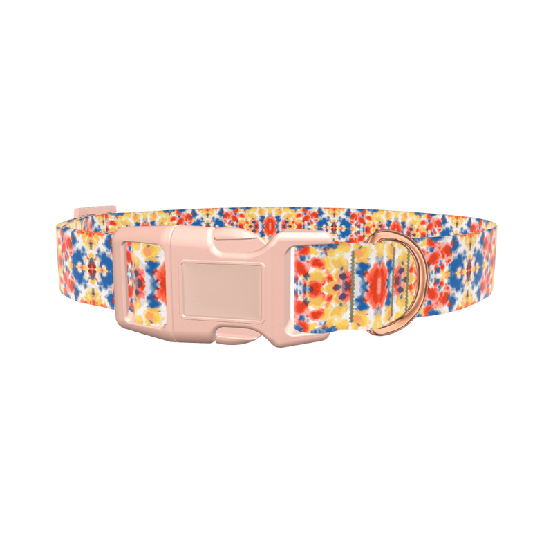 Multicolor Tie Dye Dog Collar - plastic gold