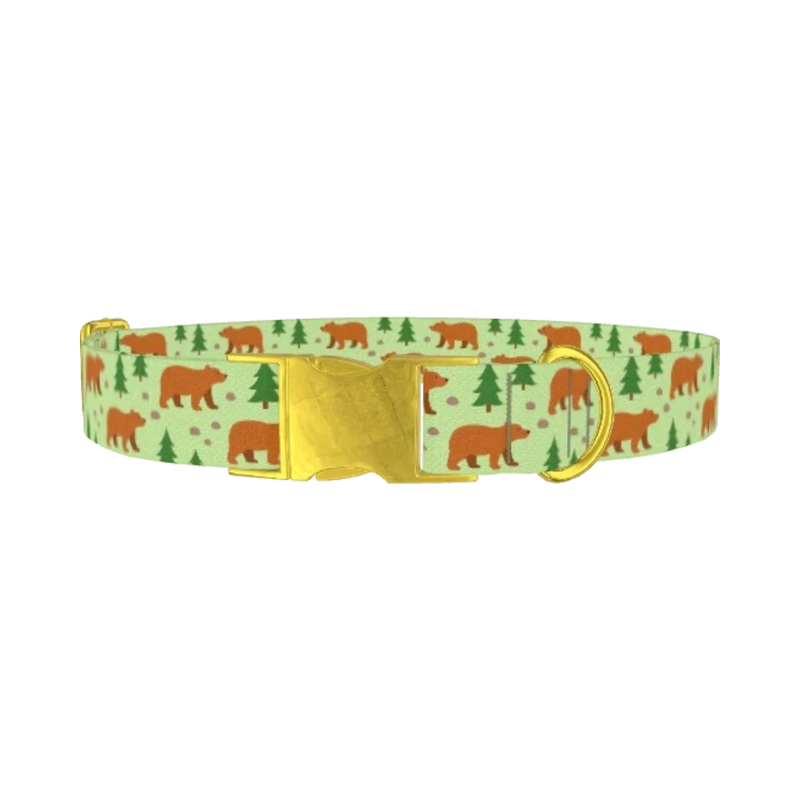 Forest Bear Dog Collar - metal gold