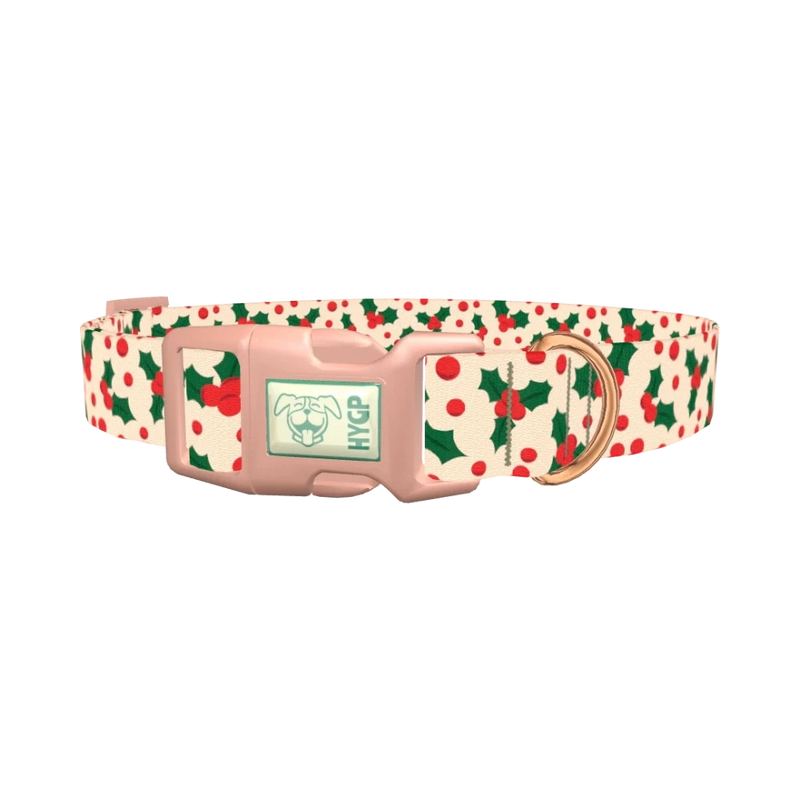 Christmas Holly Dog Collar - plastic rose gold