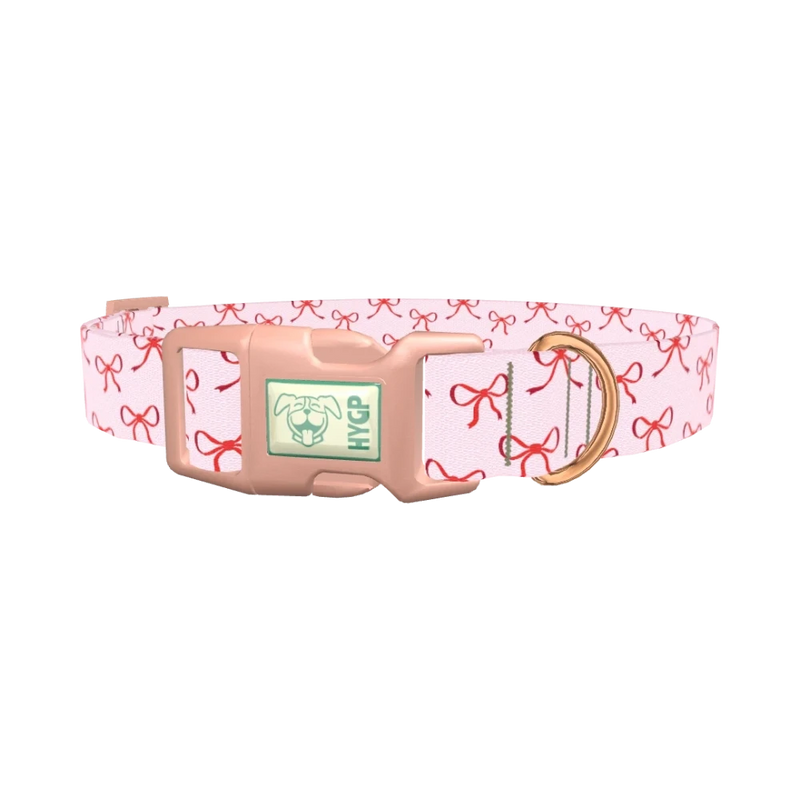 Red Bow Pattern Dog Collar - plastic rose gold