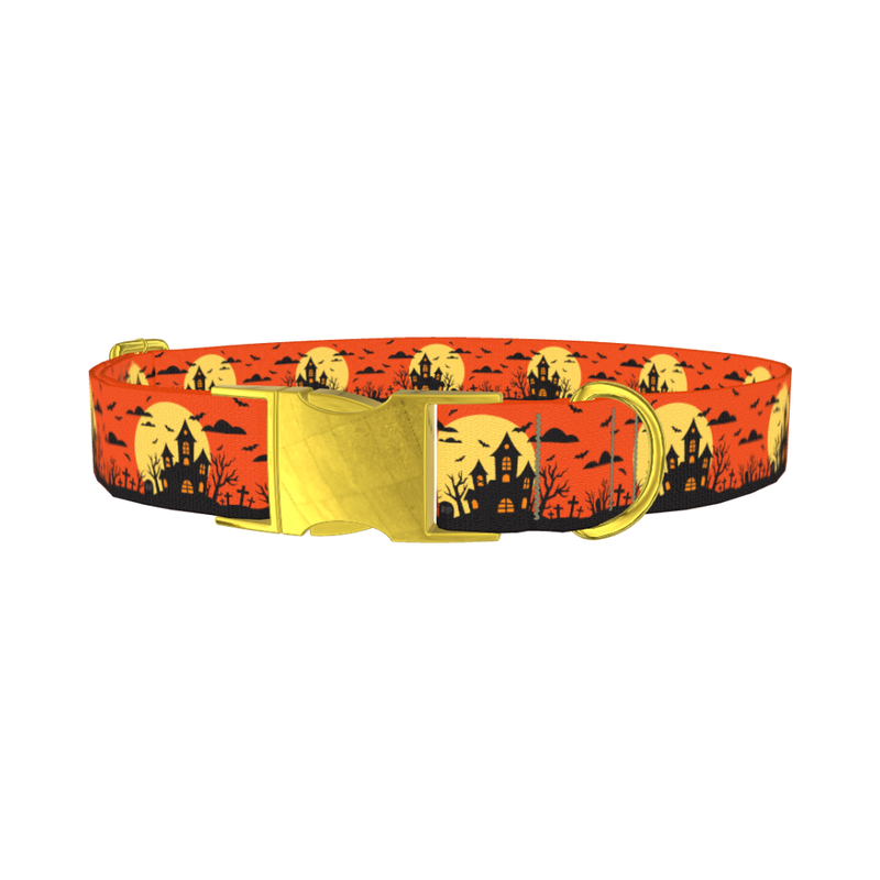 Halloween Haunted House Dog Collar - metal gold