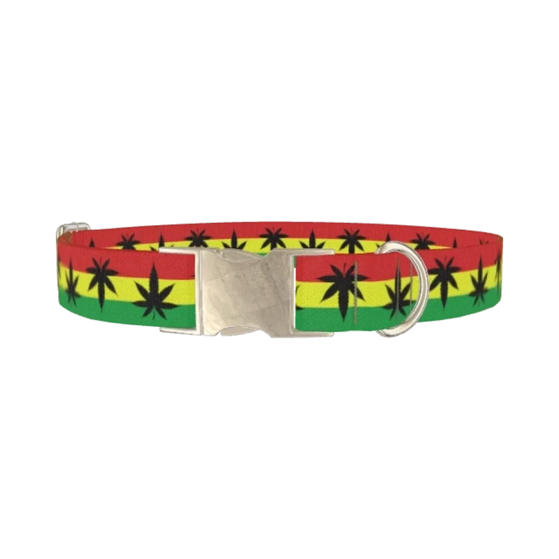Rasta Leaf Dog Collar - metal silver