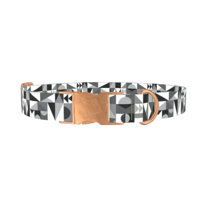 Geometric Black and White Dog Collar - metal rose gold