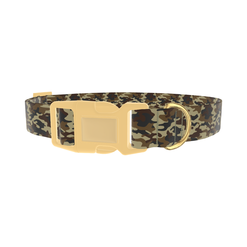 Brown Military Camouflage Dog Collar - plastic gold