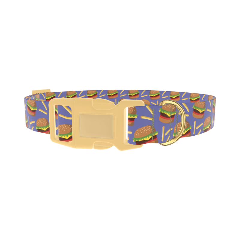 Burger and Fries Dog Collar - plastic gold