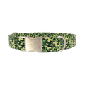 Dark Green Camo Dog Collar - metal silver