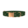Dark Green Christmas Plaid Dog Collar - metal rose gold