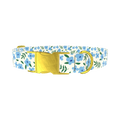 Blue Floral Leaves Dog Collar - metal gold