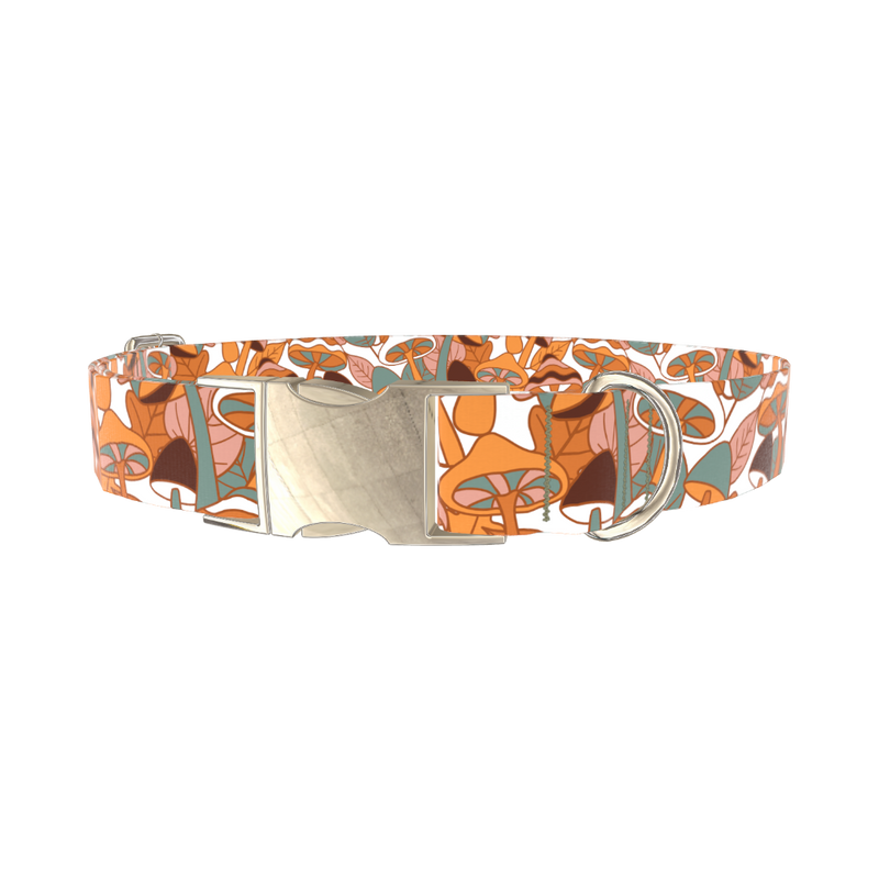 Forest Mushroom Dog Collar - metal silver
