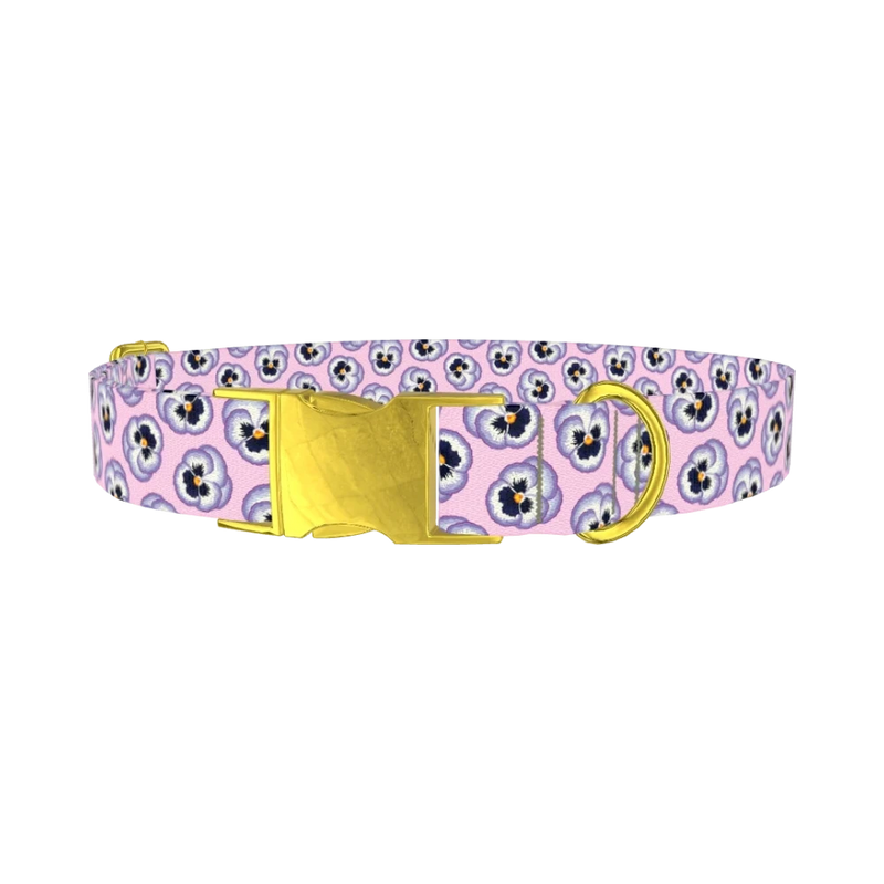 Floral Pansy Dog Collar - metal gold